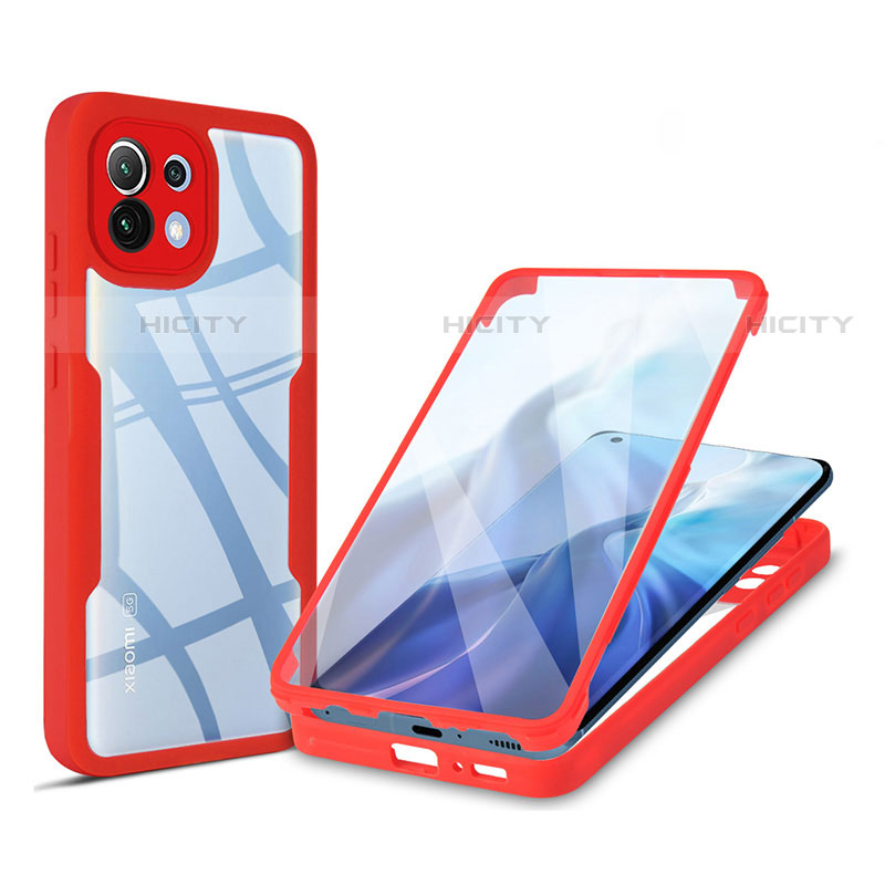 Custodia Silicone Trasparente Laterale 360 Gradi Cover M01 per Xiaomi Mi 11 Lite 4G Rosso