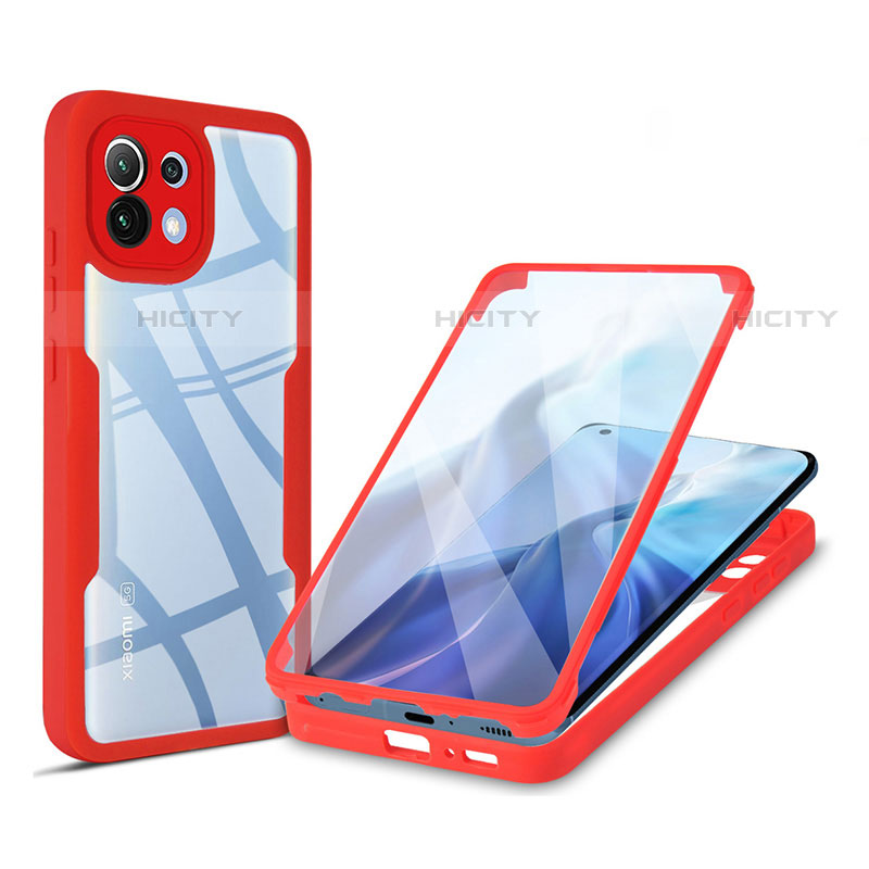 Custodia Silicone Trasparente Laterale 360 Gradi Cover M01 per Xiaomi Mi 11 Lite 5G Rosso