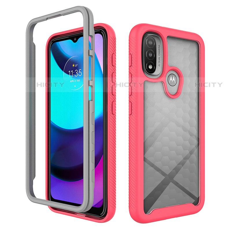 Custodia Silicone Trasparente Laterale 360 Gradi Cover per Motorola Moto E40 Rosa Caldo