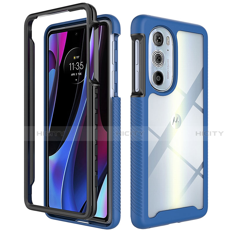 Custodia Silicone Trasparente Laterale 360 Gradi Cover per Motorola Moto Edge 30 Pro 5G Blu