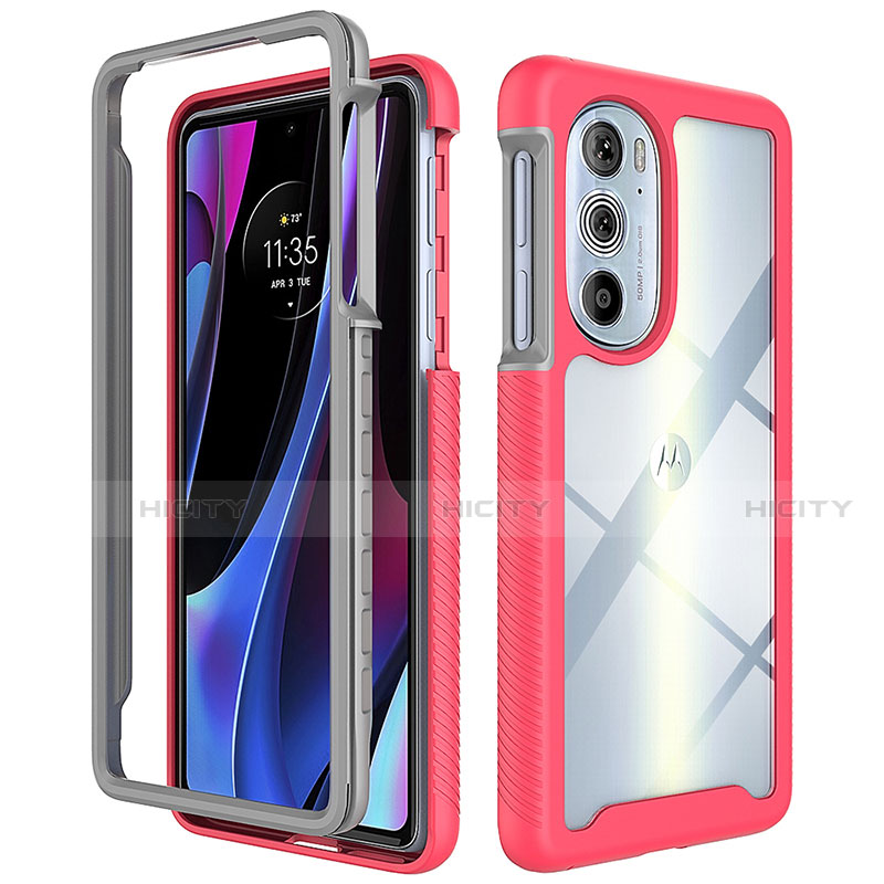 Custodia Silicone Trasparente Laterale 360 Gradi Cover per Motorola Moto Edge 30 Pro 5G Rosa Caldo