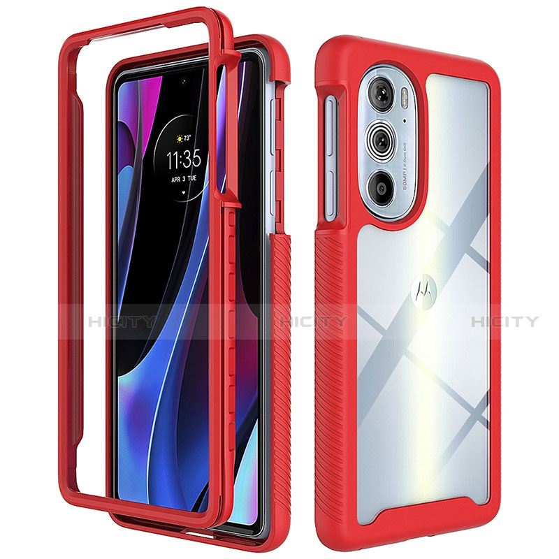 Custodia Silicone Trasparente Laterale 360 Gradi Cover per Motorola Moto Edge 30 Pro 5G Rosso