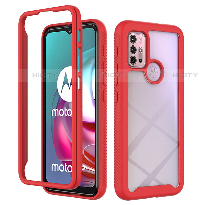 Custodia Silicone Trasparente Laterale 360 Gradi Cover per Motorola Moto G10 Power Rosso