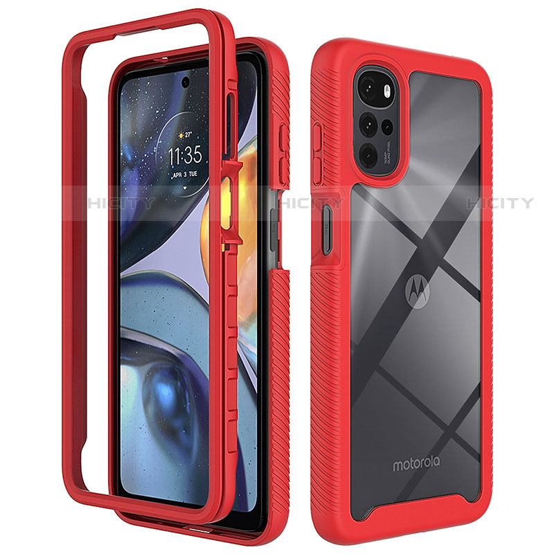 Custodia Silicone Trasparente Laterale 360 Gradi Cover per Motorola Moto G22 Rosso