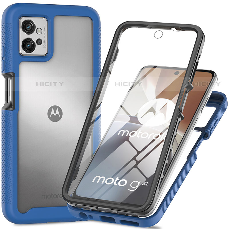 Custodia Silicone Trasparente Laterale 360 Gradi Cover per Motorola Moto G32 Blu