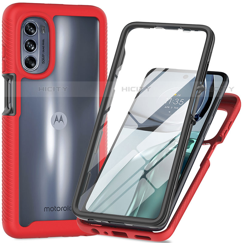 Custodia Silicone Trasparente Laterale 360 Gradi Cover per Motorola Moto G62 5G Rosso