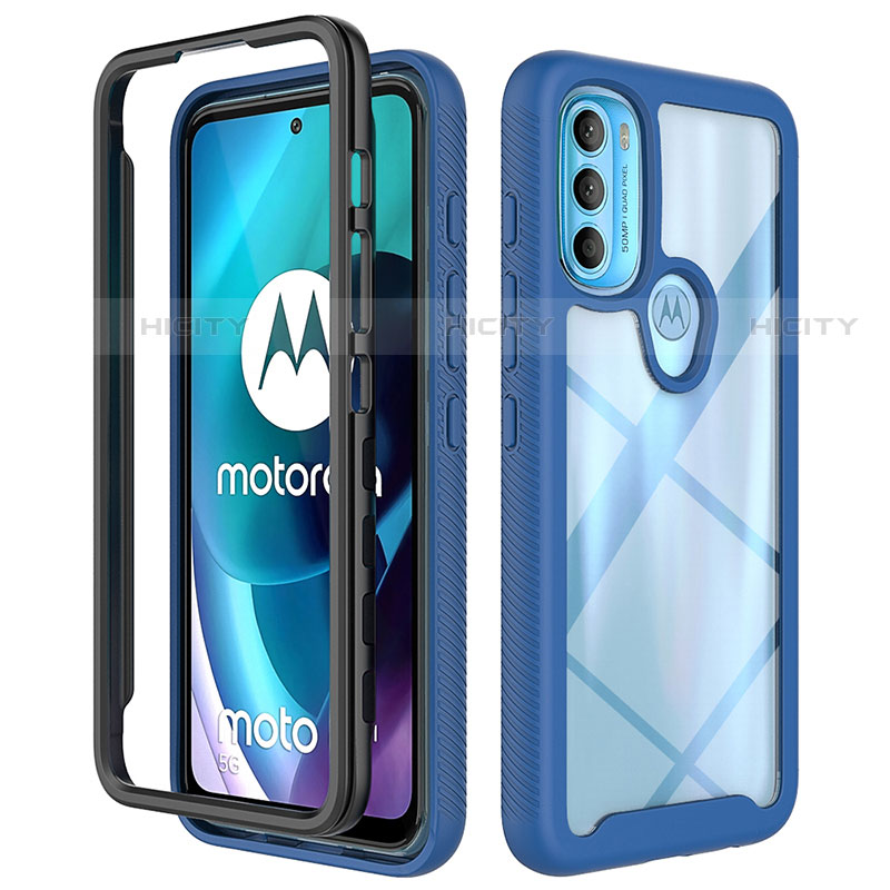 Custodia Silicone Trasparente Laterale 360 Gradi Cover per Motorola Moto G71 5G Blu