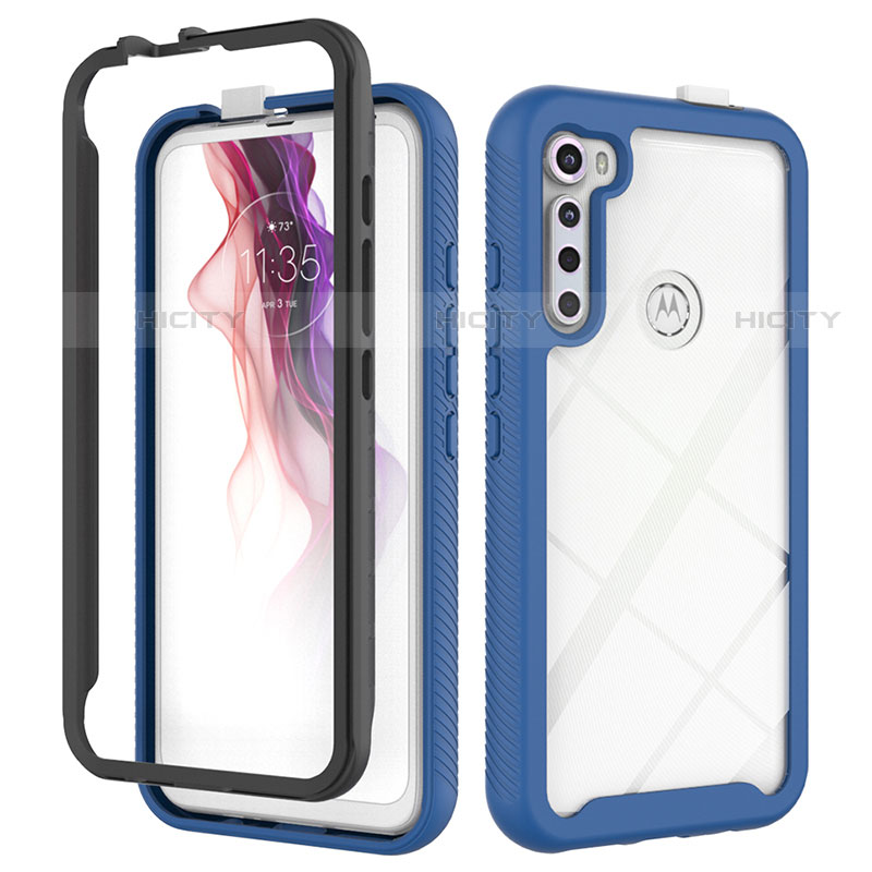 Custodia Silicone Trasparente Laterale 360 Gradi Cover per Motorola Moto One Fusion Plus Blu