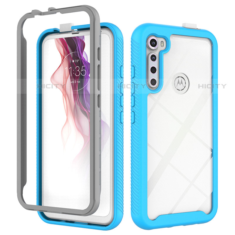 Custodia Silicone Trasparente Laterale 360 Gradi Cover per Motorola Moto One Fusion Plus Ciano