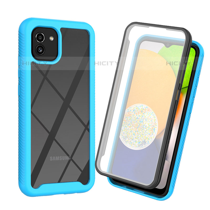 Custodia Silicone Trasparente Laterale 360 Gradi Cover per Samsung Galaxy A03 Cielo Blu