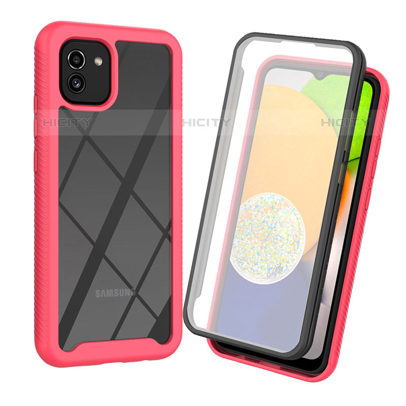 Custodia Silicone Trasparente Laterale 360 Gradi Cover per Samsung Galaxy A03 Rosa Caldo