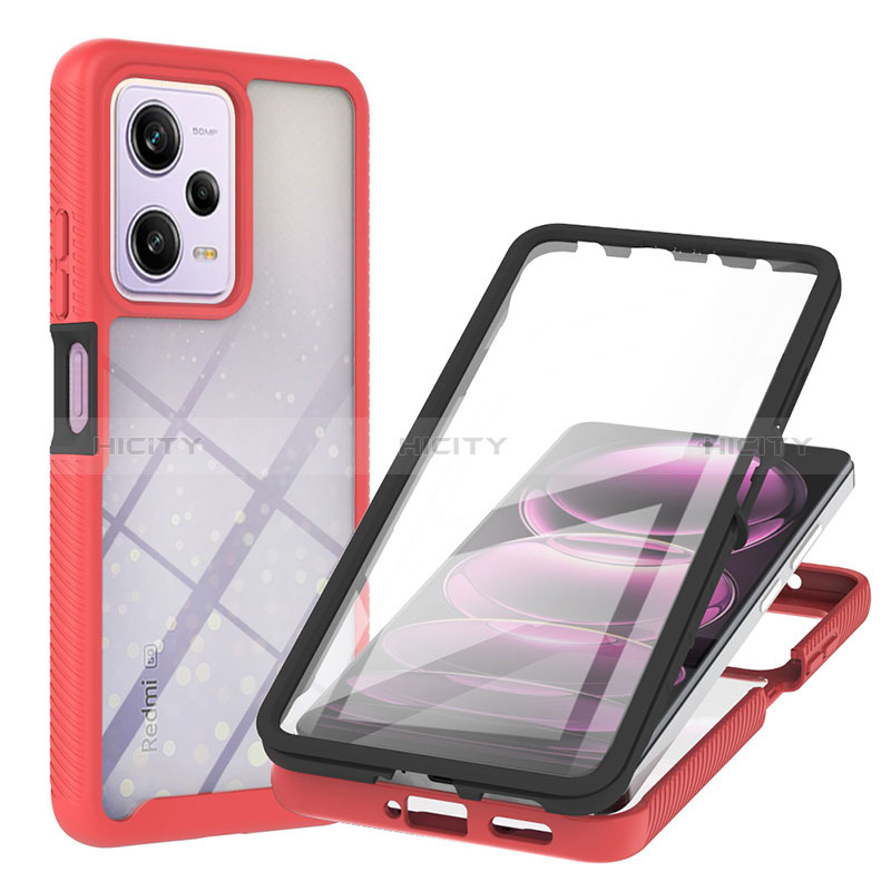 Custodia Silicone Trasparente Laterale 360 Gradi Cover YB1 per Xiaomi Redmi Note 12 Pro 5G Rosso