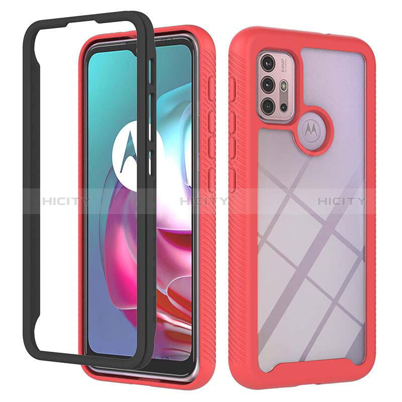 Custodia Silicone Trasparente Laterale 360 Gradi Cover YB2 per Motorola Moto G30 Rosso