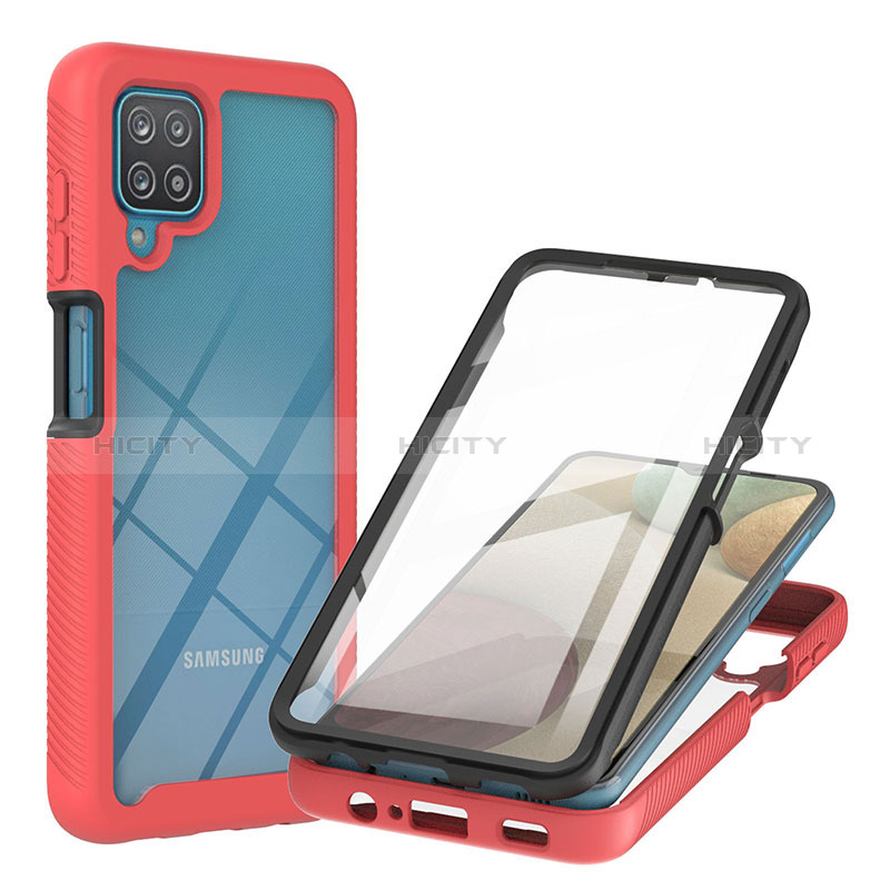 Custodia Silicone Trasparente Laterale 360 Gradi Cover YB2 per Samsung Galaxy A12 Nacho Rosso