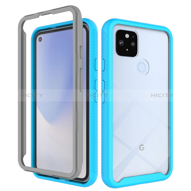 Custodia Silicone Trasparente Laterale 360 Gradi Cover ZJ1 per Google Pixel 4a 5G Cielo Blu