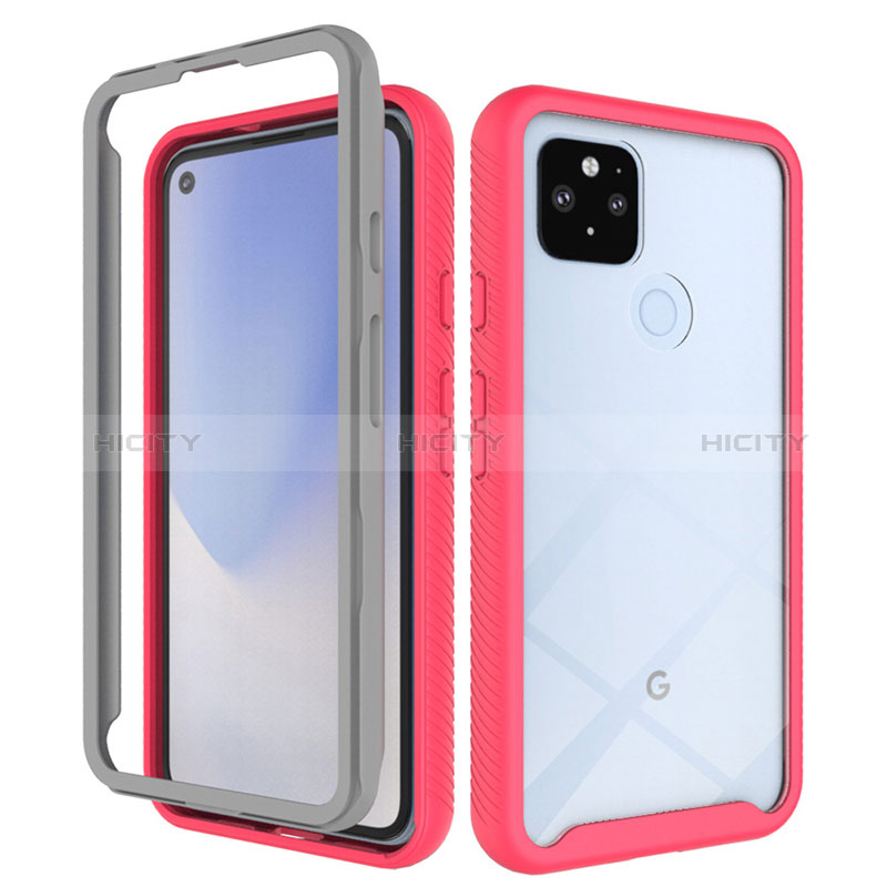 Custodia Silicone Trasparente Laterale 360 Gradi Cover ZJ1 per Google Pixel 5 XL 5G Rosso