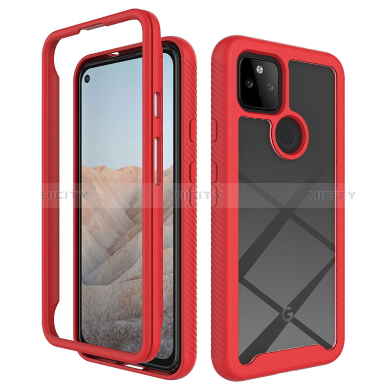 Custodia Silicone Trasparente Laterale 360 Gradi Cover ZJ1 per Google Pixel 5a 5G Rosso