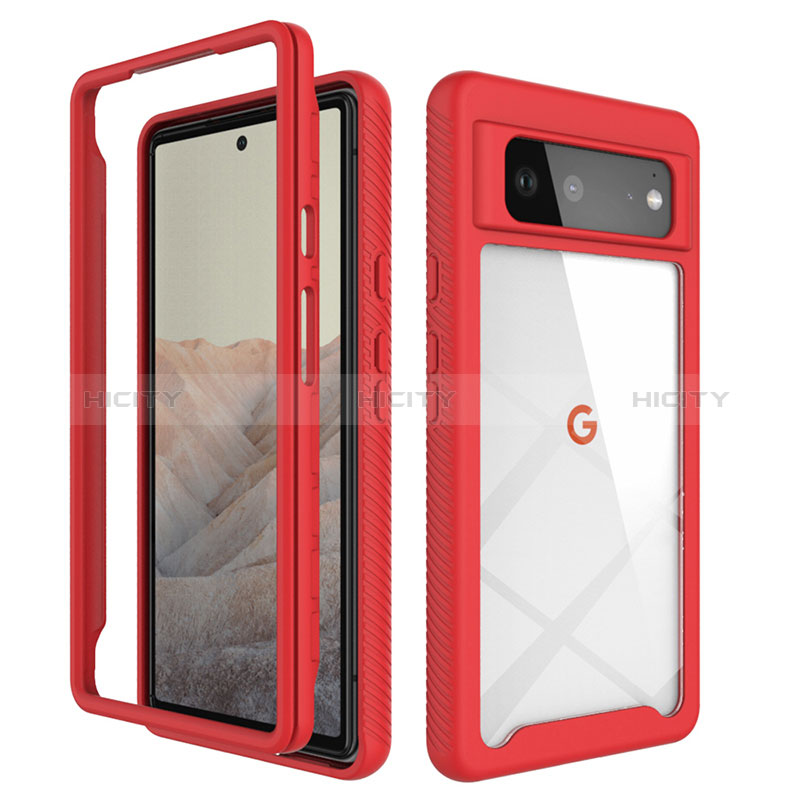 Custodia Silicone Trasparente Laterale 360 Gradi Cover ZJ1 per Google Pixel 6 5G Rosso