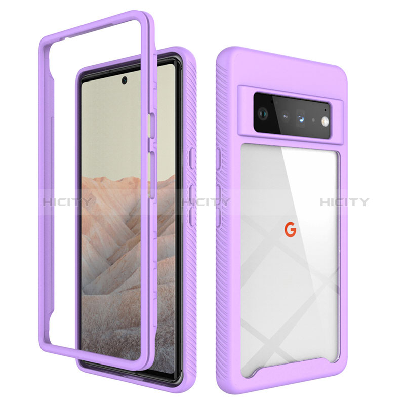 Custodia Silicone Trasparente Laterale 360 Gradi Cover ZJ1 per Google Pixel 6 Pro 5G Lavanda