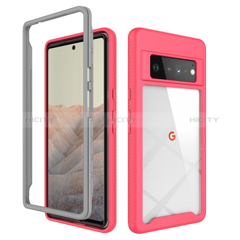 Custodia Silicone Trasparente Laterale 360 Gradi Cover ZJ1 per Google Pixel 6 Pro 5G Rosa Caldo