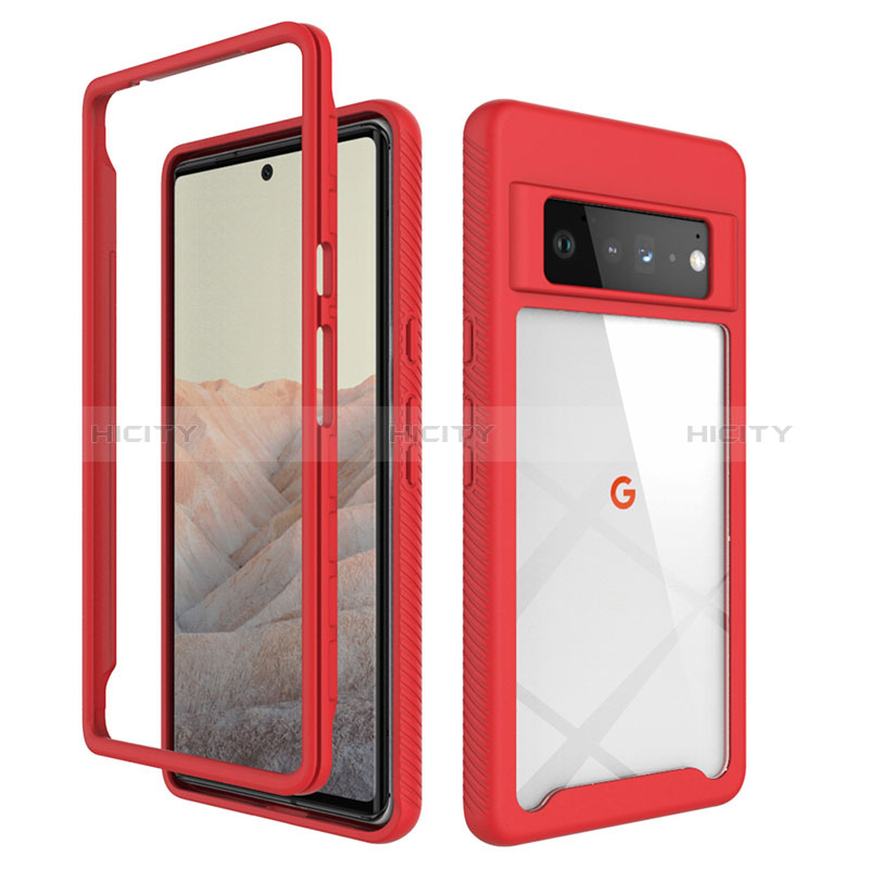 Custodia Silicone Trasparente Laterale 360 Gradi Cover ZJ1 per Google Pixel 6 Pro 5G Rosso