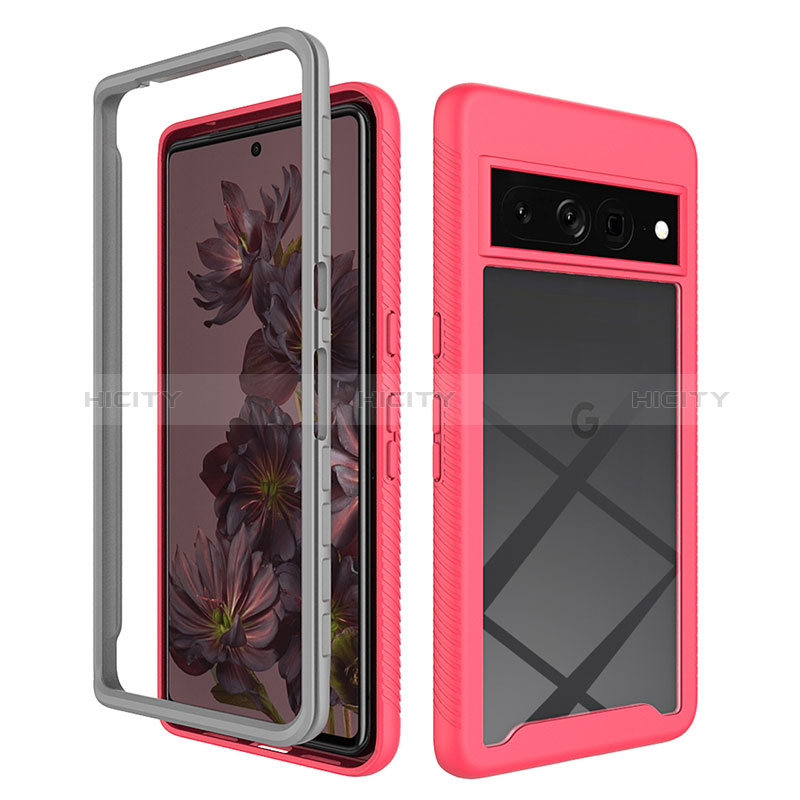 Custodia Silicone Trasparente Laterale 360 Gradi Cover ZJ1 per Google Pixel 7 Pro 5G Rosa Caldo