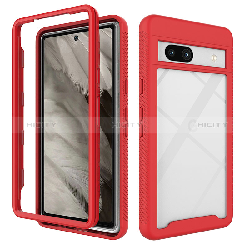 Custodia Silicone Trasparente Laterale 360 Gradi Cover ZJ1 per Google Pixel 7a 5G Rosso