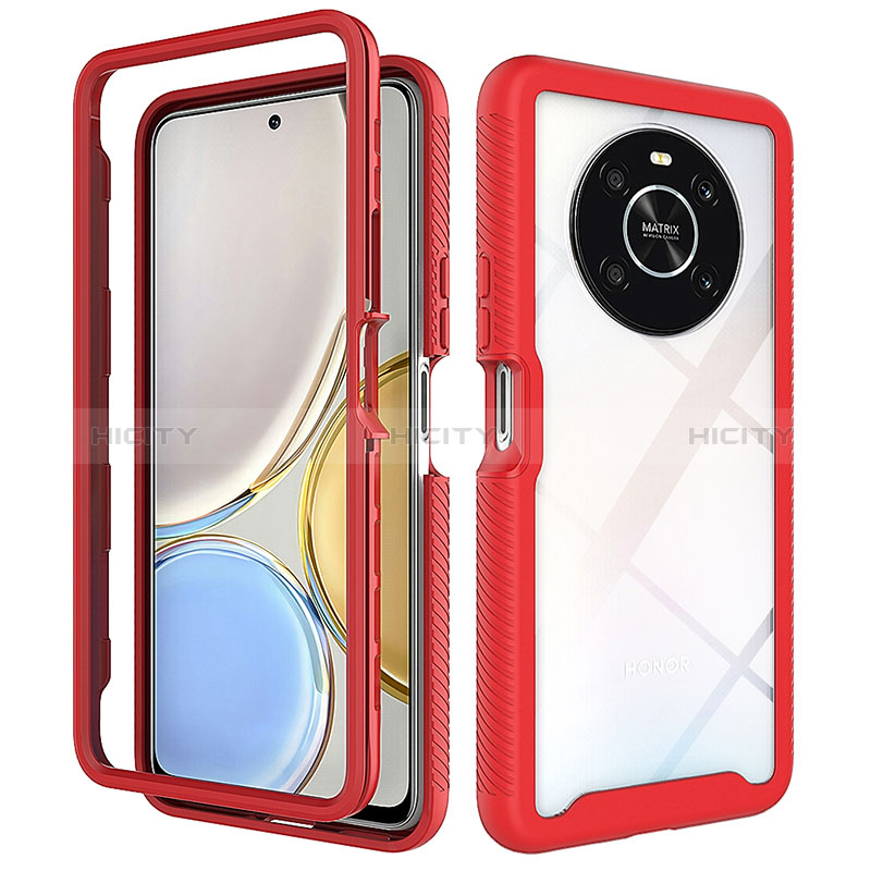 Custodia Silicone Trasparente Laterale 360 Gradi Cover ZJ1 per Huawei Honor X9 4G Rosso