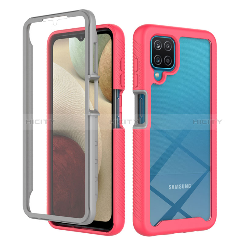 Custodia Silicone Trasparente Laterale 360 Gradi Cover ZJ1 per Samsung Galaxy A12 Rosa Caldo