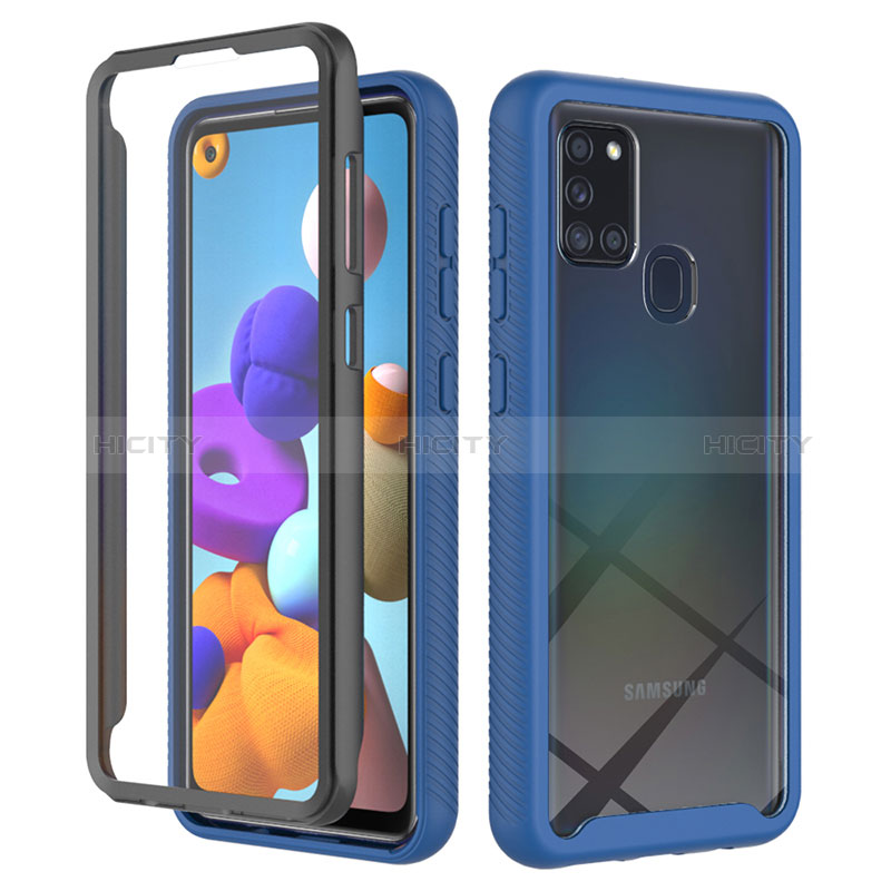 Custodia Silicone Trasparente Laterale 360 Gradi Cover ZJ1 per Samsung Galaxy A21s Blu