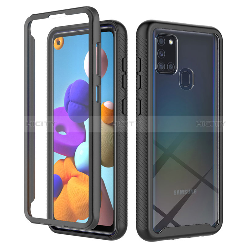 Custodia Silicone Trasparente Laterale 360 Gradi Cover ZJ1 per Samsung Galaxy A21s Nero