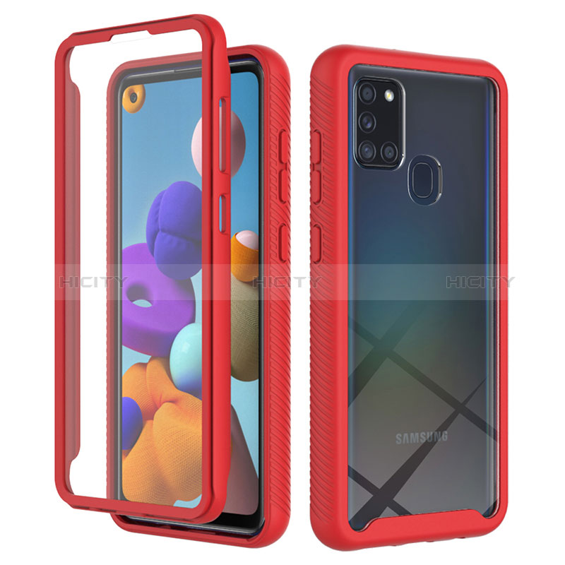 Custodia Silicone Trasparente Laterale 360 Gradi Cover ZJ1 per Samsung Galaxy A21s Rosso