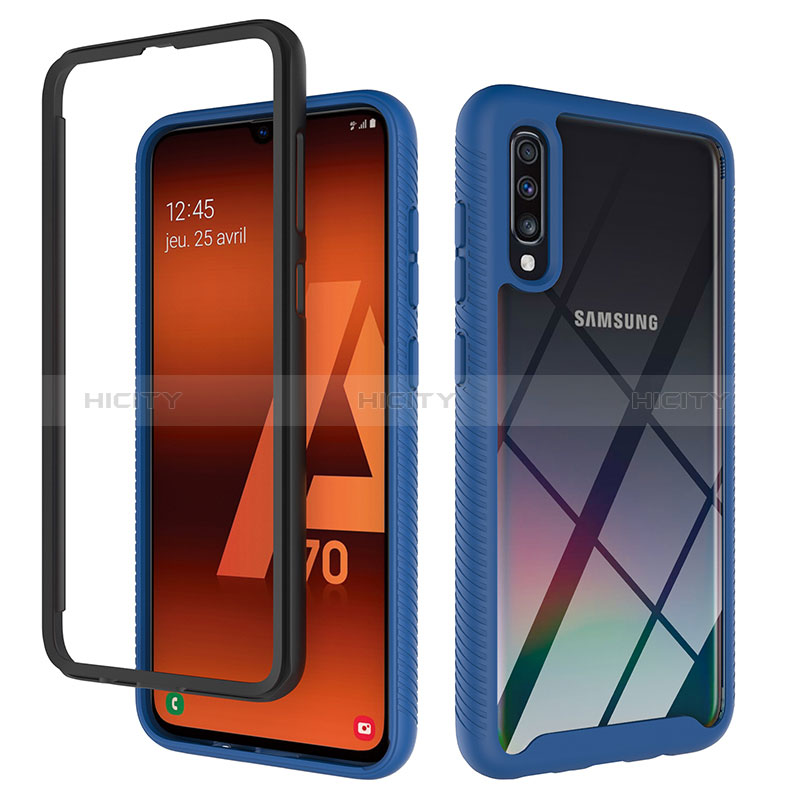 Custodia Silicone Trasparente Laterale 360 Gradi Cover ZJ1 per Samsung Galaxy A70S Blu