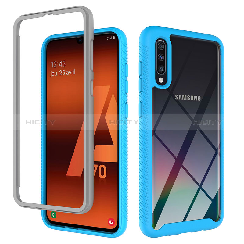 Custodia Silicone Trasparente Laterale 360 Gradi Cover ZJ1 per Samsung Galaxy A70S Cielo Blu