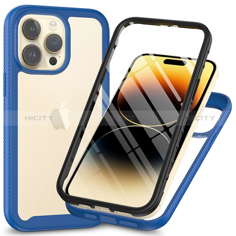 Custodia Silicone Trasparente Laterale 360 Gradi Cover ZJ3 per Apple iPhone 13 Pro Blu