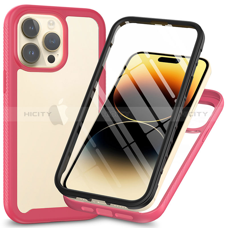 Custodia Silicone Trasparente Laterale 360 Gradi Cover ZJ3 per Apple iPhone 13 Pro Max Rosa Caldo