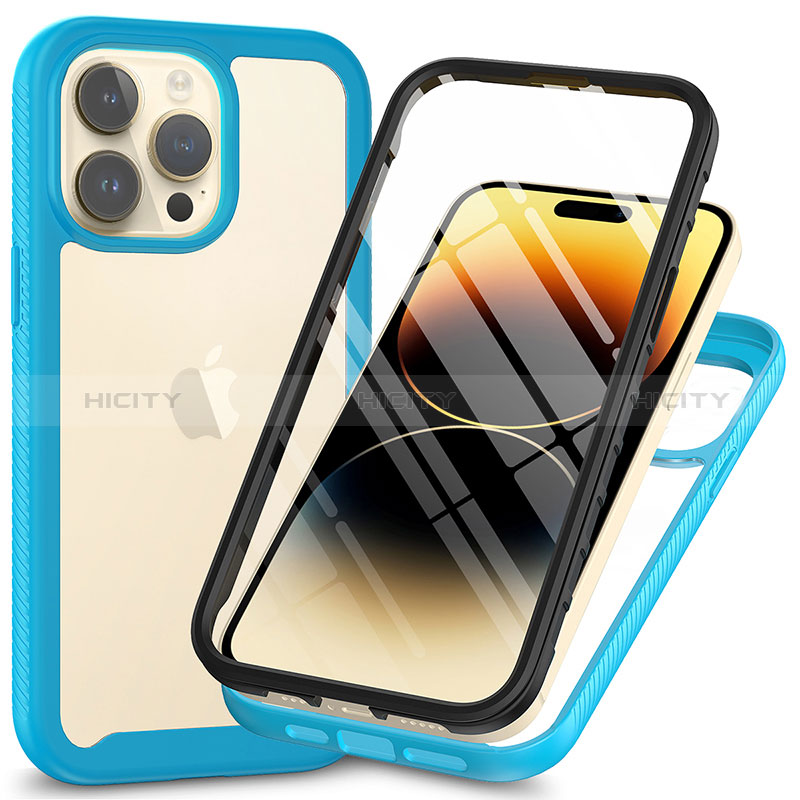 Custodia Silicone Trasparente Laterale 360 Gradi Cover ZJ3 per Apple iPhone 14 Pro Max Cielo Blu