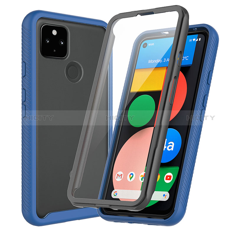 Custodia Silicone Trasparente Laterale 360 Gradi Cover ZJ3 per Google Pixel 5a 5G Blu