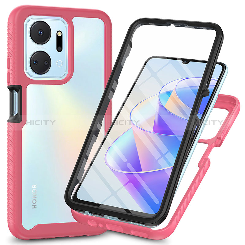 Custodia Silicone Trasparente Laterale 360 Gradi Cover ZJ3 per Huawei Honor X7a Rosa Caldo