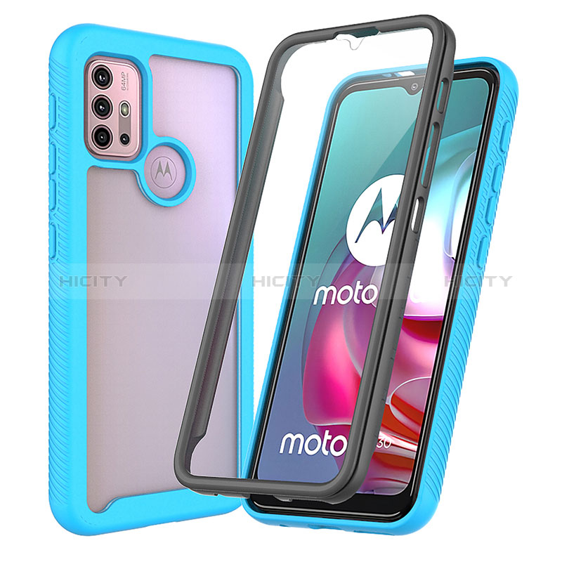 Custodia Silicone Trasparente Laterale 360 Gradi Cover ZJ3 per Motorola Moto G10 Cielo Blu