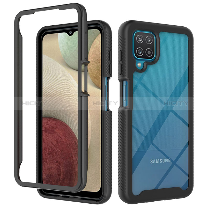 Custodia Silicone Trasparente Laterale 360 Gradi Cover ZJ3 per Samsung Galaxy A12 Nero