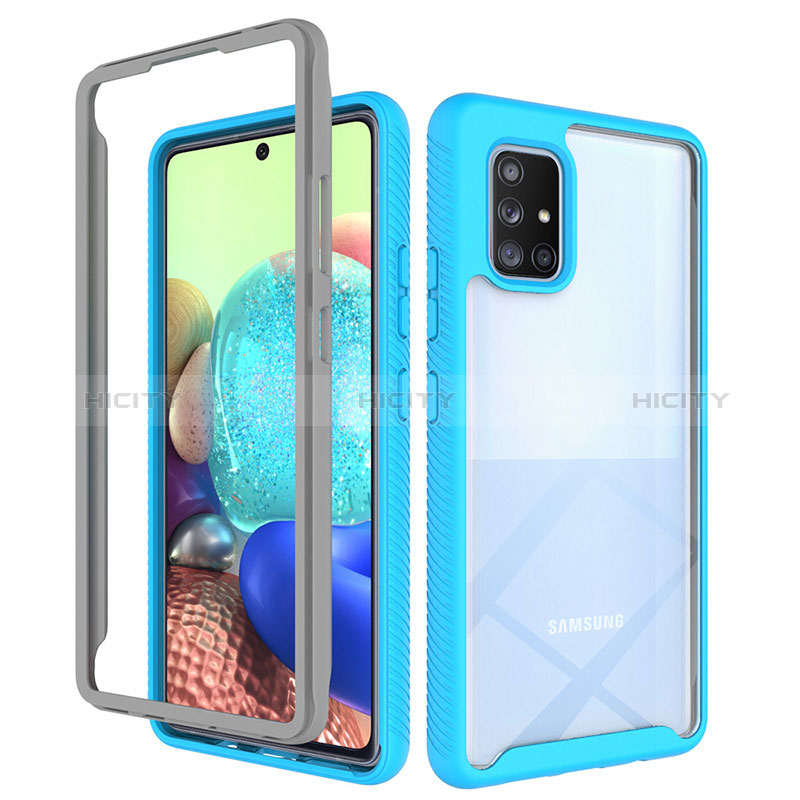 Custodia Silicone Trasparente Laterale 360 Gradi Cover ZJ3 per Samsung Galaxy A71 5G Cielo Blu