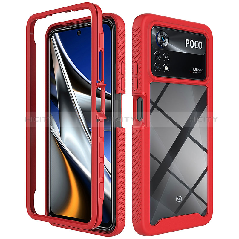 Custodia Silicone Trasparente Laterale 360 Gradi Cover ZJ4 per Xiaomi Poco X4 Pro 5G Rosso