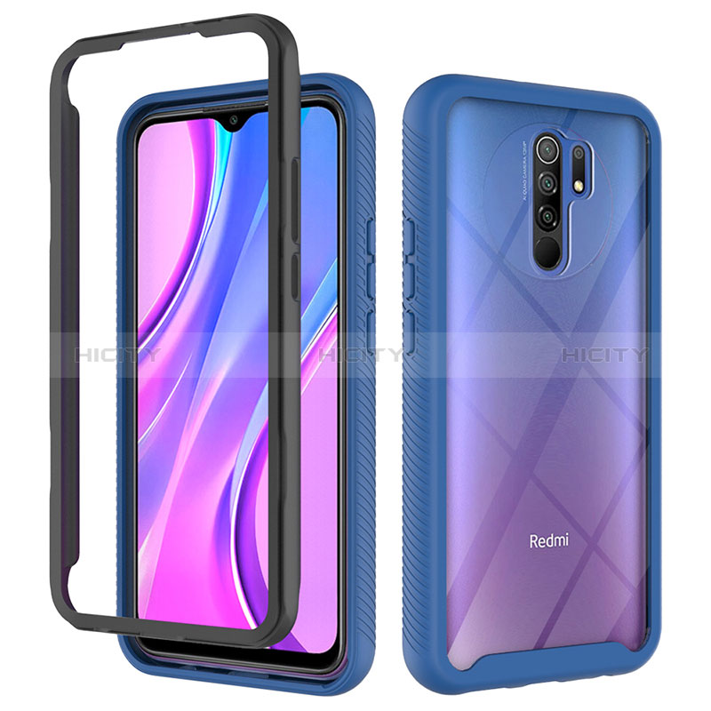 Custodia Silicone Trasparente Laterale 360 Gradi Cover ZJ4 per Xiaomi Redmi 9 Prime India Blu