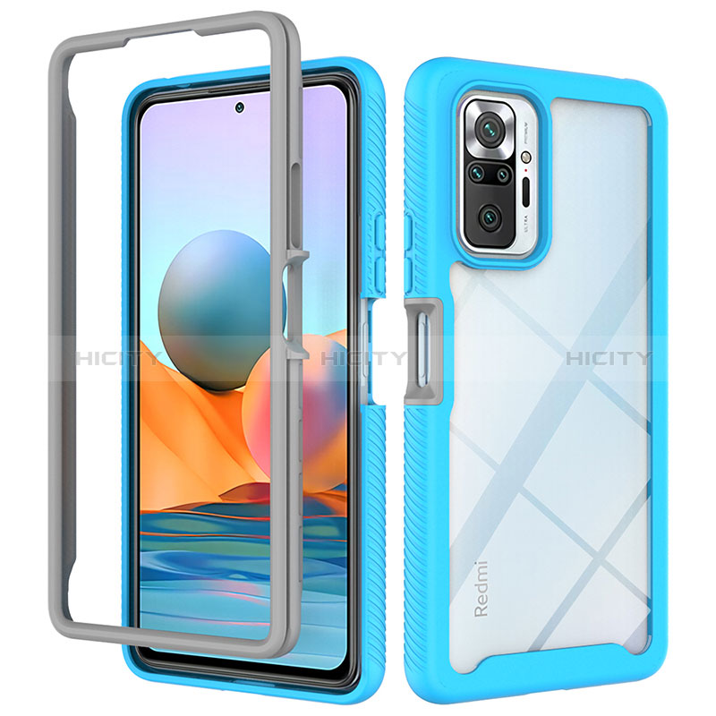 Custodia Silicone Trasparente Laterale 360 Gradi Cover ZJ4 per Xiaomi Redmi Note 10 Pro Max Cielo Blu