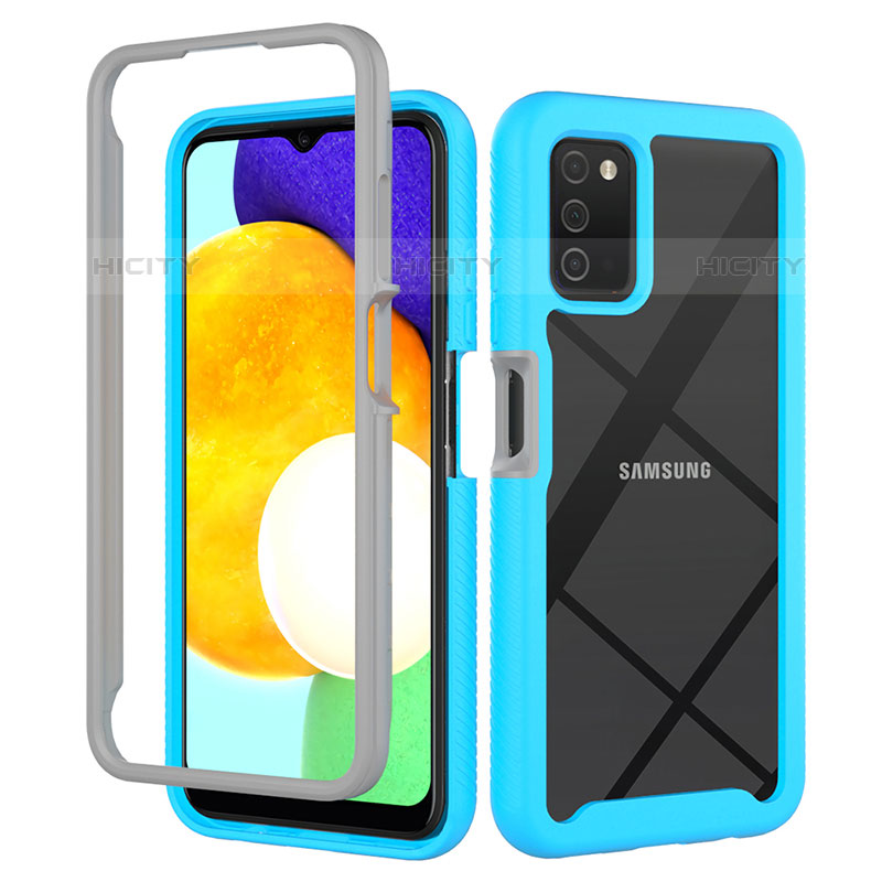 Custodia Silicone Trasparente Laterale 360 Gradi Cover ZJ5 per Samsung Galaxy M02s Cielo Blu