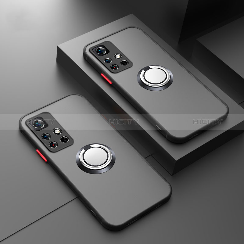 Custodia Silicone Trasparente Laterale con Magnetico Anello Supporto T01 per Xiaomi Poco X4 NFC Nero
