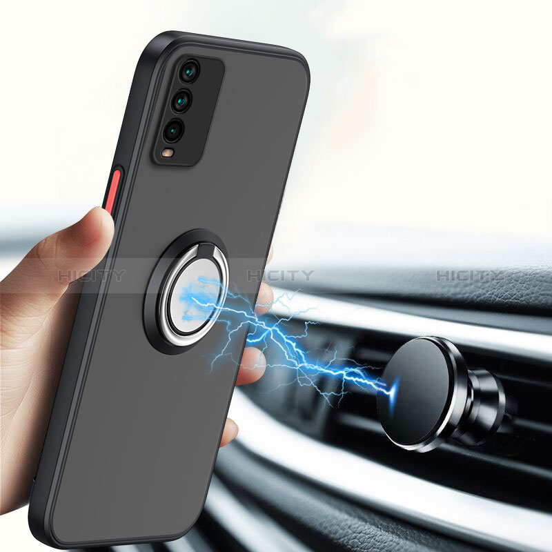 Custodia Silicone Trasparente Laterale con Magnetico Anello Supporto T01 per Xiaomi Redmi 9 Power