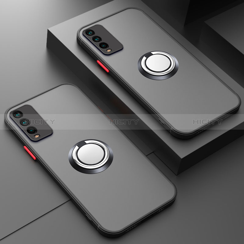 Custodia Silicone Trasparente Laterale con Magnetico Anello Supporto T01 per Xiaomi Redmi 9T 4G
