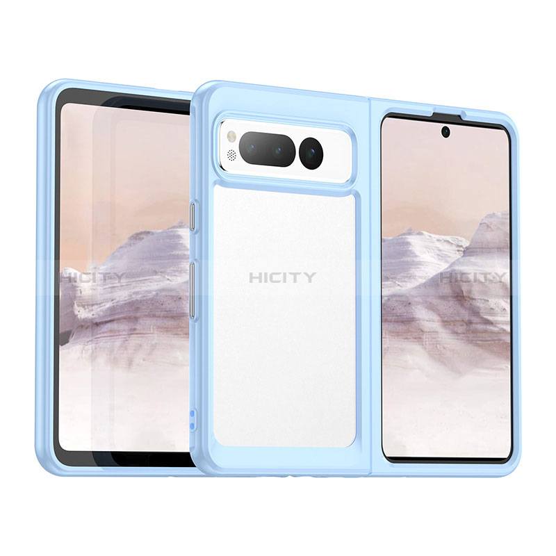 Custodia Silicone Trasparente Laterale Cover J01S per Google Pixel Fold 5G Cielo Blu